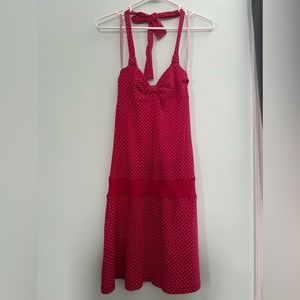 American Eagle Red and White Polka Dot Drop Waist Halter Dress